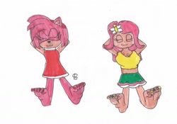 Size: 1280x897 | Tagged: safe, artist:spaton37, imported from derpibooru, fluttershy, human, amy rose, barefoot, feet, fetish, humanized, sonic the hedgehog (series)