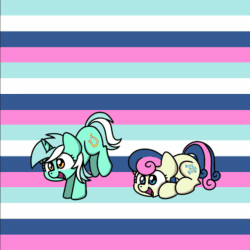 Size: 1200x1200 | Tagged: safe, artist:sugar morning, imported from derpibooru, part of a set, bon bon, lyra heartstrings, sweetie drops, earth pony, pony, unicorn, adorabon, animated, couple, cute, female, gif, happy, jumping, leapfrog, leaping, loop, lyrabetes, mare, simple background, sugar morning's jumping ponies