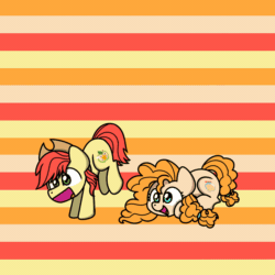 Size: 1200x1200 | Tagged: safe, artist:sugar morning, imported from derpibooru, part of a set, bright mac, pear butter, earth pony, pony, animated, brightabetes, brightbutter, couple, cute, female, gif, happy, jumping, leapfrog, leaping, loop, male, mare, pearabetes, shipping, simple background, stallion, straight, sugar morning's jumping ponies