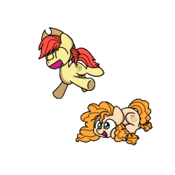 Size: 1200x1200 | Tagged: safe, artist:sugar morning, imported from derpibooru, part of a set, bright mac, pear butter, earth pony, pony, ^^, animated, brightabetes, brightbutter, couple, cute, eyes closed, female, gif, happy, husband and wife, jumping, leapfrog, leaping, loop, male, mare, open mouth, open smile, pearabetes, shipping, simple background, smiling, stallion, straight, sugar morning's jumping ponies, transparent background