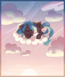 Size: 1024x1221 | Tagged: safe, artist:azure-art-wave, imported from derpibooru, oc, oc only, oc:lumen, pegasus, pony, cloud, female, mare, sleeping, solo