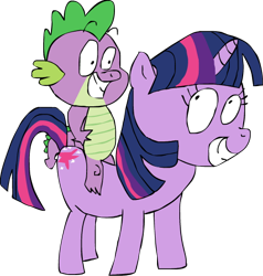 Size: 506x532 | Tagged: safe, artist:patrickbobsponge, imported from derpibooru, spike, twilight sparkle, dragon, pony, unicorn, baby dragon, female, looking at each other, male, simple background, smiling, transparent background, unicorn twilight