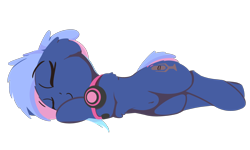 Size: 2500x1500 | Tagged: safe, artist:rhythmpixel, imported from derpibooru, oc, oc only, oc:bit rate, earth pony, pony, belly button, female, headset, lineless, mare, simple background, sleeping, solo, transparent background