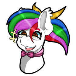 Size: 512x512 | Tagged: safe, artist:mythos art, artist:php139, imported from derpibooru, oc, oc only, oc:sky chaser, pegasus, bowtie, chibi, commission, digital art, emoji, emote, emotes, female, glasses, multicolored hair, rainbow hair, simple background, solo, sticker, telegram sticker, transparent background