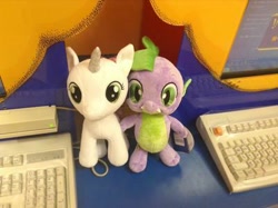 Size: 400x299 | Tagged: safe, artist:matthewbro1, imported from derpibooru, spike, sweetie belle, dragon, unicorn, build-a-bear, photo, plushie