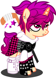 Size: 1280x1785 | Tagged: safe, artist:buckeyescozycafe, artist:fletcherthehuntress, imported from derpibooru, oc, oc only, oc:plum phoenix, pony, unicorn, clothes, female, mare, piercing, simple background, skirt, solo, transparent background