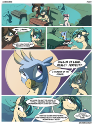 Size: 1800x2400 | Tagged: safe, artist:kam, imported from derpibooru, gallus, november rain, ocellus, sandbar, yona, changedling, changeling, earth pony, griffon, pony, yak, comic:workhorse, comic, dialogue, friendship student, gallbar, gay, heart eyes, male, shipping, speech bubble, text, wingding eyes