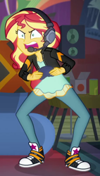 Size: 454x802 | Tagged: safe, imported from derpibooru, screencap, sunset shimmer, equestria girls, game stream, spoiler:eqg series (season 2), converse, cropped, female, gamer sunset, shoes, shrunken pupils, solo, sunset gamer