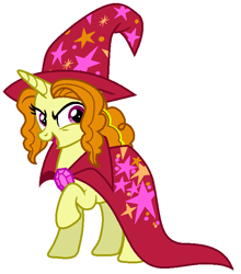 Size: 615x698 | Tagged: safe, artist:sarahalen, imported from derpibooru, adagio dazzle, pony, unicorn, alternate universe, cape, clothes, equestria girls ponified, female, hat, mare, ponified, raised hoof, simple background, trixie's cape, trixie's hat, white background