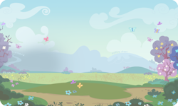 Size: 954x572 | Tagged: safe, imported from derpibooru, butterfly, background, cloud, flower, gameloft, no pony, outdoors, tree