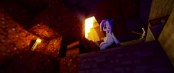 Size: 3440x1440 | Tagged: safe, artist:jerryenderby, imported from derpibooru, oc, earth pony, cave, chest, clothes, commission, minecart, minecraft, mineshaft, pickaxe, scarf, sitting, torch