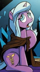 Size: 257x451 | Tagged: safe, artist:andypriceart, idw, imported from derpibooru, radiant hope, pony, unicorn, spoiler:comic35, cloak, clothes, cropped, female, mare, official comic, solo