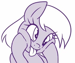 Size: 526x444 | Tagged: safe, artist:sorcerushorserus, imported from derpibooru, derpy hooves, pegasus, pony, bust, female, mare, monochrome, silly, simple background, solo, squishy cheeks, tongue out, white background