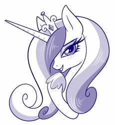 Size: 674x731 | Tagged: safe, artist:sorcerushorserus, imported from derpibooru, princess cadance, alicorn, pony, blushing, female, lidded eyes, looking at you, mare, monochrome, simple background, smiling, solo, white background