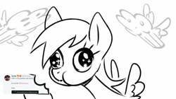 Size: 746x417 | Tagged: safe, artist:sorcerushorserus, imported from derpibooru, derpy hooves, pegasus, pony, black and white, eating, female, food, grayscale, mare, monochrome, muffin, puffy cheeks, simple background, solo, white background