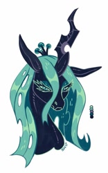 Size: 627x1006 | Tagged: safe, artist:sorcerushorserus, imported from derpibooru, queen chrysalis, changeling, changeling queen, bust, color palette, female, glare, limited palette, simple background, solo, white background