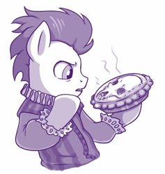 Size: 607x639 | Tagged: safe, artist:sorcerushorserus, imported from derpibooru, soarin', pony, bust, clothes, hamlet, hoof hold, male, monochrome, pie, ruff (clothing), shakespeare, simple background, solo, that pony sure does love pies, thinking, white background, william shakespeare