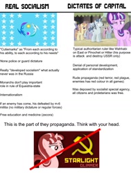 Size: 1000x1325 | Tagged: safe, edit, edited screencap, imported from derpibooru, screencap, starlight glimmer, unicorn, the cutie map, blatant lies, comparison, engrish, meme, op is wrong, politics, soviet, soviet russia, soviet union