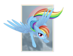 Size: 1968x1512 | Tagged: safe, artist:dusthiel, imported from derpibooru, rainbow dash, pegasus, pony, digital art, female, floppy ears, flying, grin, looking at you, mare, sky, smiling, solo, transparent background