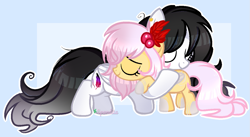 Size: 1231x677 | Tagged: safe, artist:2pandita, imported from derpibooru, oc, oc only, oc:marie, oc:mistsuki, oc:tender mist, pegasus, pony, female, filly, hug, mare