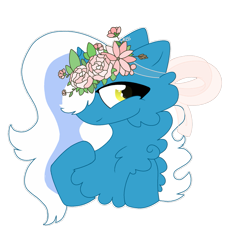 Size: 937x852 | Tagged: safe, artist:cottonkiss, imported from derpibooru, oc, oc only, oc:fleurbelle, alicorn, pony, alicorn oc, cheek fluff, chest fluff, crown, female, flower, flower in hair, horn, jewelry, mare, regalia, ribbon, simple background, solo, transparent background, wings, yellow eyes