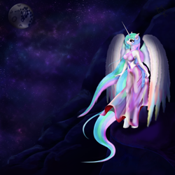 Size: 7000x7000 | Tagged: safe, artist:teridax63, imported from derpibooru, nightmare moon, princess celestia, alicorn, anthro, unguligrade anthro, absurd file size, absurd resolution, armpits, breasts, clothes, female, full moon, mare in the moon, moon