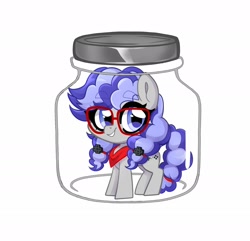 Size: 1800x1736 | Tagged: safe, artist:techycutie, imported from derpibooru, oc, oc only, oc:cinnabyte, earth pony, pony, adorkable, bandana, cute, dork, earth pony oc, glasses, implied cum jar, jar, lewd container meme, meme, simple background, smiling, white background, ych result