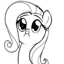 Size: 800x800 | Tagged: safe, artist:nimaru, imported from derpibooru, fluttershy, pony, :i, bust, cute, female, monochrome, portrait, puffy cheeks, shyabetes, solo