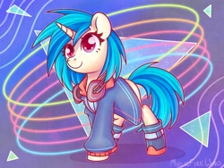 Size: 1600x1200 | Tagged: safe, artist:musicfirewind, artist:wavecipher, imported from derpibooru, dj pon-3, vinyl scratch, pony, unicorn, abstract background, clothes, female, headphones, mare, shoes, solo