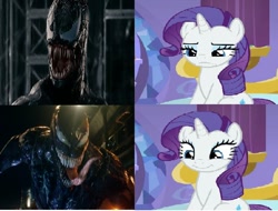 Size: 686x520 | Tagged: safe, edit, edited screencap, imported from derpibooru, screencap, rarity, pony, unicorn, dragon dropped, exploitable meme, meme, spider-man 3, venom, venom (2018), wrong aspect ratio