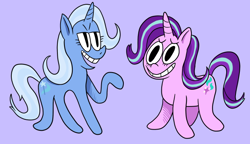 Size: 640x369 | Tagged: safe, artist:spirantel, imported from derpibooru, starlight glimmer, trixie, pony, unicorn, blue background, duo, female, mare, simple background