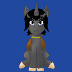 Size: 500x500 | Tagged: safe, artist:lyndrewsomethin, imported from derpibooru, oc, oc only, oc:onyx deadshot, pony, unicorn, fallout equestria, black hair, cape, clothes, solo