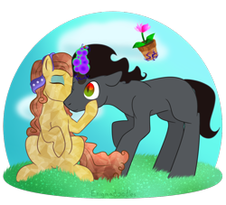 Size: 1100x1000 | Tagged: safe, artist:enigmadoodles, imported from derpibooru, chestnut falls, king sombra, pony, kissing, magic