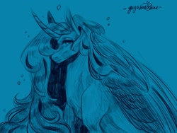 Size: 1600x1200 | Tagged: safe, artist:yuyusunshine, imported from derpibooru, princess luna, pony, female, monochrome, sketch, solo