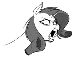 Size: 3829x2935 | Tagged: safe, artist:llama_draws, imported from derpibooru, rarity, pony, unicorn, angry, bust, female, monochrome, open mouth, solo