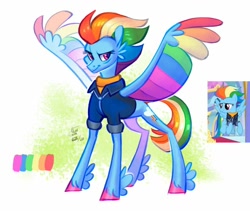 Size: 900x760 | Tagged: safe, artist:eeviart, imported from derpibooru, rainbow dash, pegasus, pony, the last problem, clothes, colored hooves, colored wings, feathered fetlocks, female, multicolored wings, older, older rainbow dash, solo, uniform, wings, wonderbolts uniform