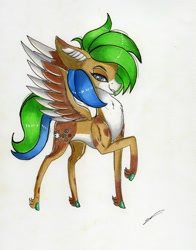 Size: 1280x1630 | Tagged: safe, artist:luxiwind, imported from derpibooru, oc, oc only, oc:luxi wind, pegasus, pony, male, naughty face, pegasus oc, ponysona, solo, traditional art, wings