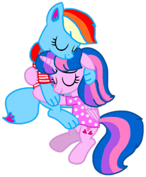 Size: 798x967 | Tagged: safe, artist:徐詩珮, imported from derpibooru, rainbow dash, oc, oc only, oc:hsu amity, oc:rainbow eevee, alicorn, eevee, amityeevee, clothes, eeveefied, female, hug, lesbian, not rainbow dash, not twilight sparkle, oc x oc, pajamas, pokémon, shipping, simple background, sleeping, transparent background