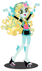 Size: 342x578 | Tagged: safe, artist:cookiechans2, artist:machakar52, imported from derpibooru, equestria girls, barely eqg related, base used, clothes, compression shorts, crossover, equestria girls style, equestria girls-ified, fins, flower, flower in hair, jewelry, lagoona blue, mattel, monster high, necklace, sandals, sea monster, sexy, shoes, shorts