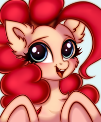 Size: 2500x3000 | Tagged: safe, artist:mite-lime, imported from derpibooru, pinkie pie, earth pony, pony, bust, chest fluff, cute, diapinkes, ear fluff, female, high res, looking at you, portrait, smiling, solo, underhoof