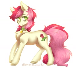 Size: 1600x1500 | Tagged: safe, artist:avroras_world, imported from derpibooru, roseluck, earth pony, pony, cheek fluff, chest fluff, collar, colored hooves, commissioner:doom9454, cute, cuteluck, ear fluff, female, fluffy, leg fluff, mare, pet tag, pony pet, rosabetes, rosepet, simple background, solo, white background