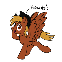 Size: 2000x2000 | Tagged: safe, artist:memeancholy, imported from derpibooru, oc, oc only, oc:calamity, pegasus, pony, fallout equestria, dashite, desperado hat, happy, howdy, male, simple background, stallion, transparent background