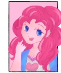 Size: 320x382 | Tagged: safe, alternate version, artist:imiko_05, imported from derpibooru, pinkie pie, equestria girls, :d, bust, clothes, eyelashes, female, open mouth, smiling, solo