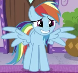 Size: 608x575 | Tagged: safe, imported from derpibooru, screencap, rainbow dash, pegasus, pony, deep tissue memories, spoiler:deep tissue memories, spoiler:mlp friendship is forever, caught, cropped, cute, dashabetes, female, mare, solo, spread wings, wings