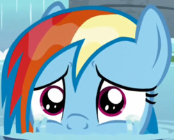 Size: 786x631 | Tagged: safe, imported from derpibooru, screencap, rainbow dash, pegasus, pony, deep tissue memories, spoiler:deep tissue memories, spoiler:mlp friendship is forever, cropped, crying, female, mare, solo, wet mane, wet mane rainbow dash