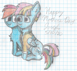 Size: 3012x2760 | Tagged: safe, artist:mlplayer dudez, artist:solder point, imported from derpibooru, rainbow dash, windy whistles, pegasus, pony, cel shading, clothes, colored, cute, duo, female, graph paper, happy, hug, looking at each other, mare, mother, mother and child, mother and daughter, shading, signature, sitting, smiling, traditional art, winghug, wings