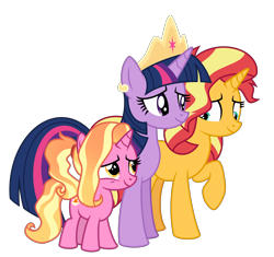 Size: 6400x6018 | Tagged: safe, artist:emeraldblast63, imported from derpibooru, luster dawn, sunset shimmer, twilight sparkle, alicorn, pony, unicorn, the last problem, female, filly, filly luster dawn, implied lesbian, implied magical lesbian spawn, implied shipping, implied sunsetsparkle, mare, simple background, transparent background, twilight sparkle (alicorn), younger