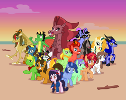 Size: 2753x2179 | Tagged: safe, artist:emeraldblast63, imported from derpibooru, oc, oc only, oc:alex the chubby pony, oc:brass polish, oc:bright idea, oc:cassey, oc:cloudy glow, oc:emerald blast, oc:evenstar gleam, oc:janey, oc:jasper pie, oc:lightning bliss, oc:mezma, oc:namygaga, oc:pixelkitties, oc:space shift, oc:trail grazer, oc:vector, oc:wee pony, alicorn, cat, cat pony, dracony, dragon, earth pony, gazelle, hybrid, original species, pegasus, pony, siren, unicorn, alicorn oc, artists, beach, horn, wings