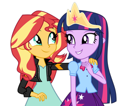 Size: 6402x5400 | Tagged: safe, artist:emeraldblast63, imported from derpibooru, sunset shimmer, twilight sparkle, equestria girls, the last problem, big crown thingy 2.0, crown, jewelry, regalia, reunion, simple background, transparent background