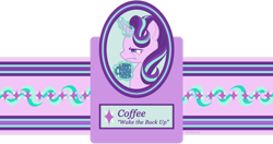 Size: 1024x539 | Tagged: safe, artist:rainspeak, imported from derpibooru, starlight glimmer, pony, unicorn, coffee, cutie mark, female, glowing horn, horn, label, mare, mug, simple background, solo, transparent background, unamused